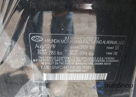 2020 Hyundai Elantra Sel из США, поврежденный, VIN 5NPD84LF8LH518088